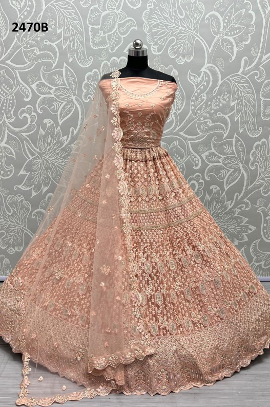 Premium Peach Bridal Lehenga with Heavy Multi Thread,Sequence and diamond work